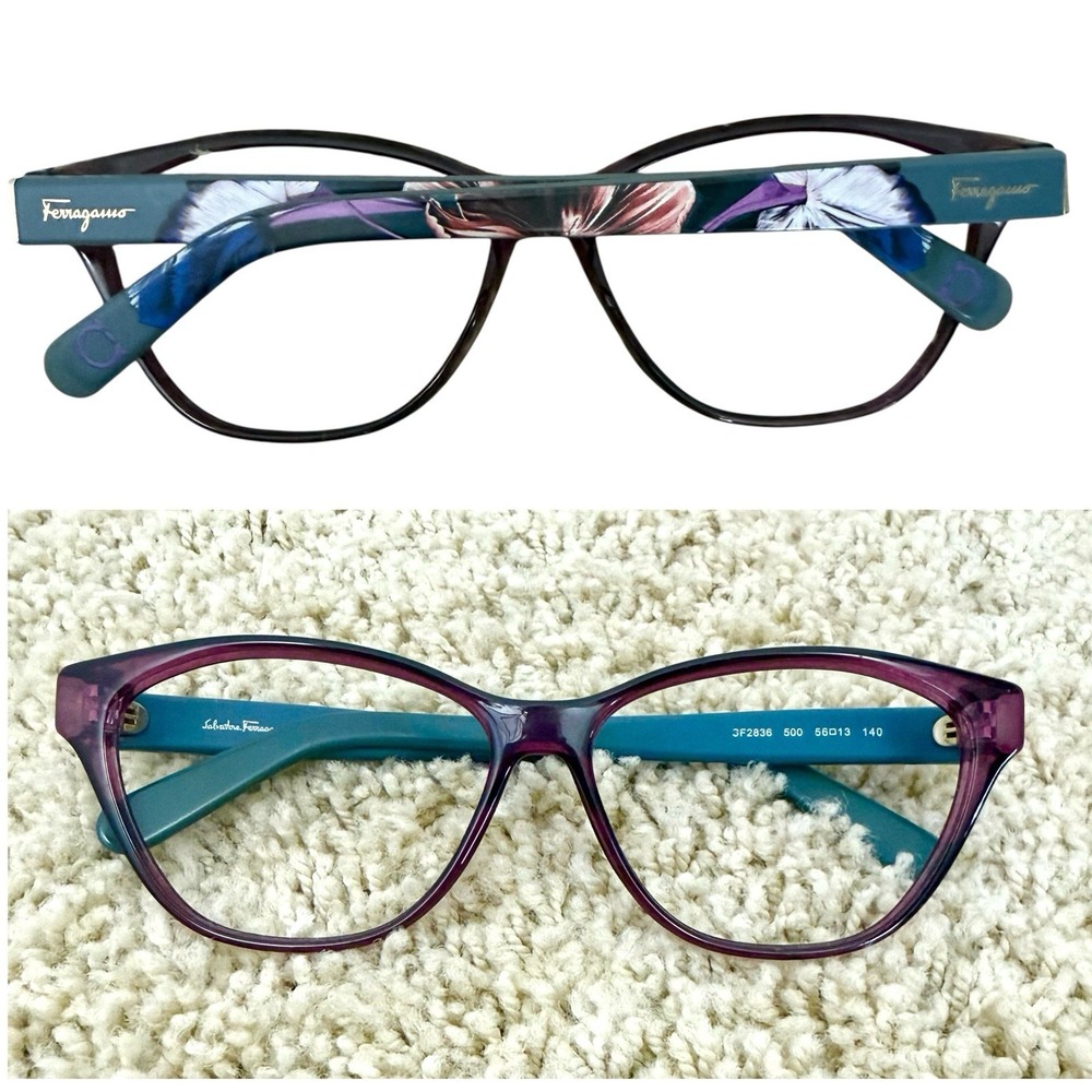 Salvatore Ferragamo SF2836 500 Clear Purple Floral Eyeglasses Frames 56 13 140